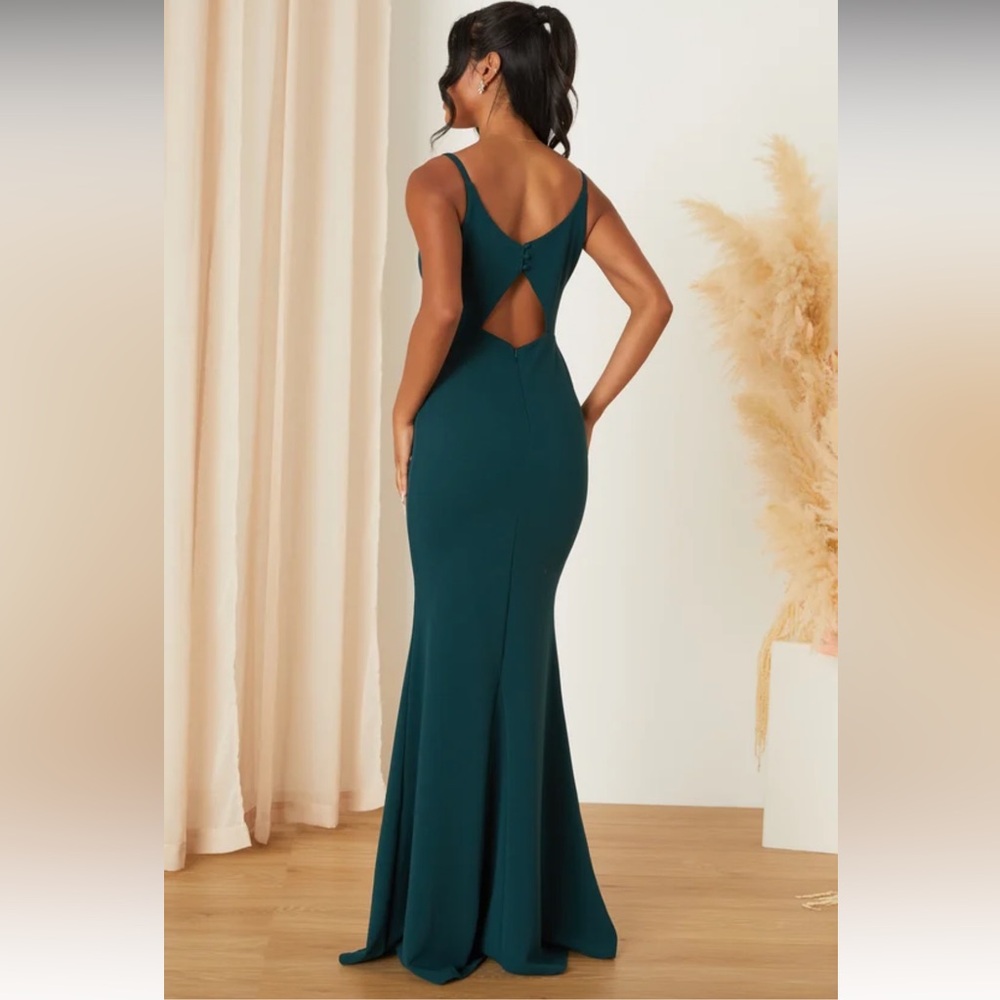 Lulu’s Moments Of Bliss Forest Green Backless Mermaid Maxi Dress